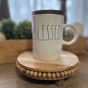 Rae Dunn “Blessed” mug with wooden lid